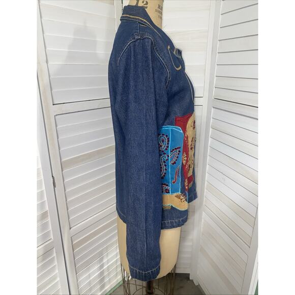 90s Y2K Tantrum Blue Denim Embroidered Western Rodeo Cowgirl Cotton Small - Picture 7 of 11